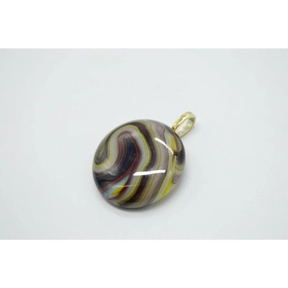Brown Yellow White Swirl Flattened Glass Jabo Marb - Picture 2 of 4